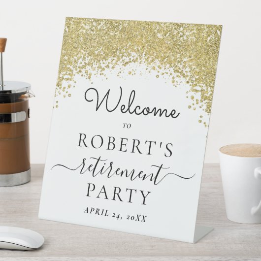 Eucalyptus Gold Elegant Retirement Party Welkom Reclamebord Met Voetstuk (Insitu)