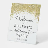 Eucalyptus Gold Elegant Retirement Party Welkom Reclamebord Met Voetstuk (Voorkant)