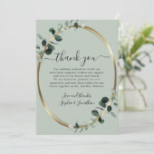 Eucalyptus Gold Elegant Script Sage Green Wedding Bedankkaart (Staand voorkant)