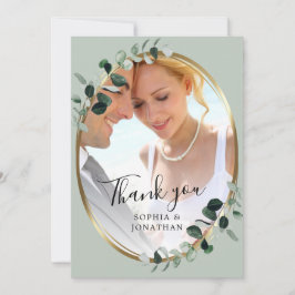 Eucalyptus Gold Elegant Script Sage Photo Weddensc Bedankkaart