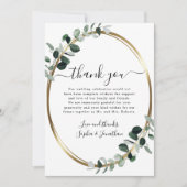 Eucalyptus Gold Elegant Script White Wedding Bedankkaart (Voorkant)