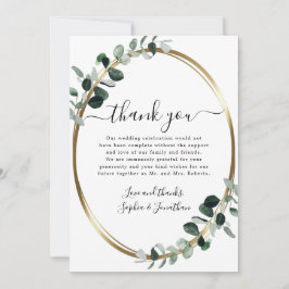 Eucalyptus Gold Elegant Script White Wedding Bedankkaart