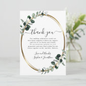 Eucalyptus Gold Elegant Script White Wedding Bedankkaart (Staand voorkant)