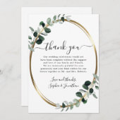 Eucalyptus Gold Elegant Script White Wedding Bedankkaart (Voorkant / Achterkant)
