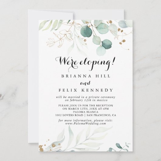 Eucalyptus Gold Elopement Receptie Kaart (Voorkant)
