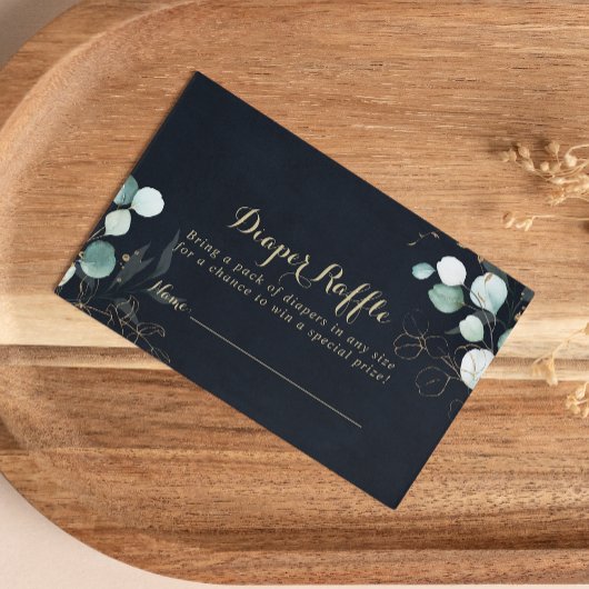 Eucalyptus Gold Floral Blue Diaper Raffle Ticket Informatiekaartje