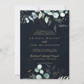 Eucalyptus Gold Floral Blue Traditional Wedding Kaart (Voorkant)