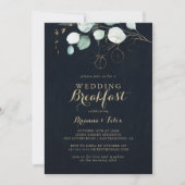 Eucalyptus Gold Floral Blue Weddenschap Breakfast Kaart (Voorkant)