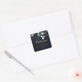 Eucalyptus Gold Floral Blue Weduwen Welkom Vierkante Sticker (Envelop)