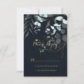 Eucalyptus Gold Floral Calligrafie Blue RSVP (Voorkant)