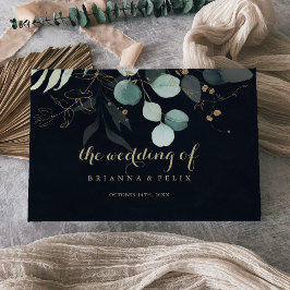 Eucalyptus Gold Floral Calligrafie Blue Wedding Gastenboek