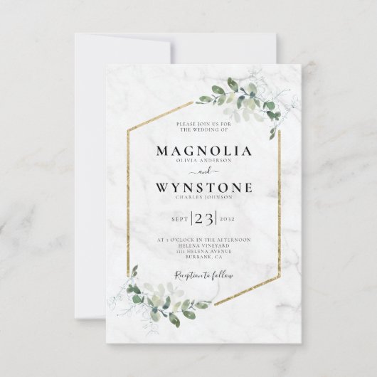 Eucalyptus Gold Foil Lijst Marble Wedding Kaart (Voorkant)