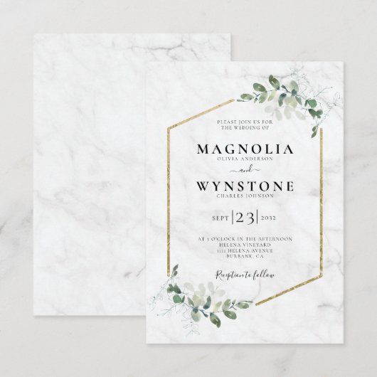 Eucalyptus Gold Foil Lijst Marble Wedding Kaart (Voorkant / Achterkant)