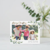 Eucalyptus Gold Foil Merry kerstfoto Feestdagenkaart (Staand voorkant)