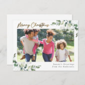 Eucalyptus Gold Foil Merry kerstfoto Feestdagenkaart (Voorkant / Achterkant)