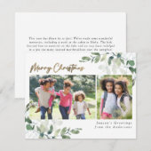 Eucalyptus Gold Foil Merry Kerstmis 2 Foto's Feestdagenkaart (Voorkant / Achterkant)