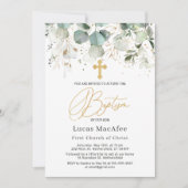 Eucalyptus Gold Foliage Cross-Baptisme Kaart (Voorkant)