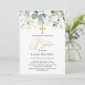 Eucalyptus Gold Foliage Cross-Baptisme Kaart (Staand voorkant)