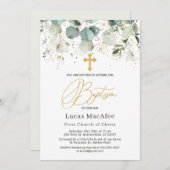 Eucalyptus Gold Foliage Cross-Baptisme Kaart (Voorkant / Achterkant)