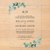 Eucalyptus Gold Formal Monogram Wedding Acryl Uitnodigingen (Voorkant)
