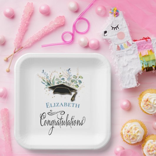 Eucalyptus Gold Gefeliciteerd Graduation Party Papieren Bordje (Feest)