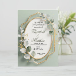 Eucalyptus Gold Geometric Frame Wedding Invite Kaart