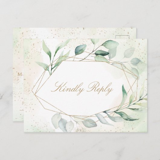 Eucalyptus Gold Geometric Meal Choice Weddenschap Uitnodiging Briefkaart (Voorkant / Achterkant)