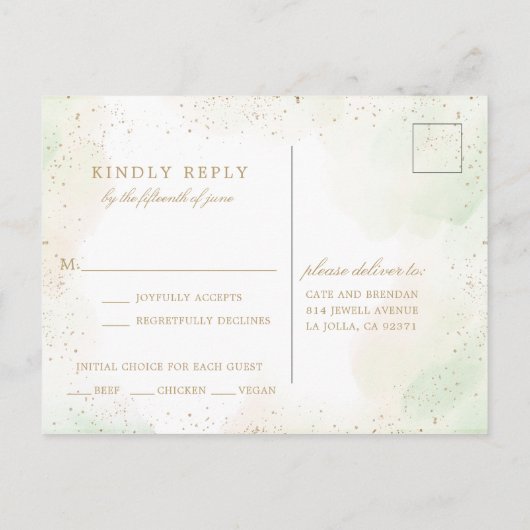 Eucalyptus Gold Geometric Meal Choice Weddenschap Uitnodiging Briefkaart (Achterkant)