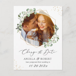 Eucalyptus Gold Geometric Photo Change the Date Briefkaart