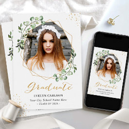 Eucalyptus Gold Geometric Photo Graduparty Kaart