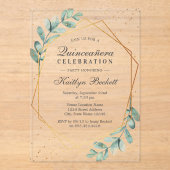 Eucalyptus Gold Geometric Quinceañera Birthday Acryl Uitnodigingen (Voorkant)