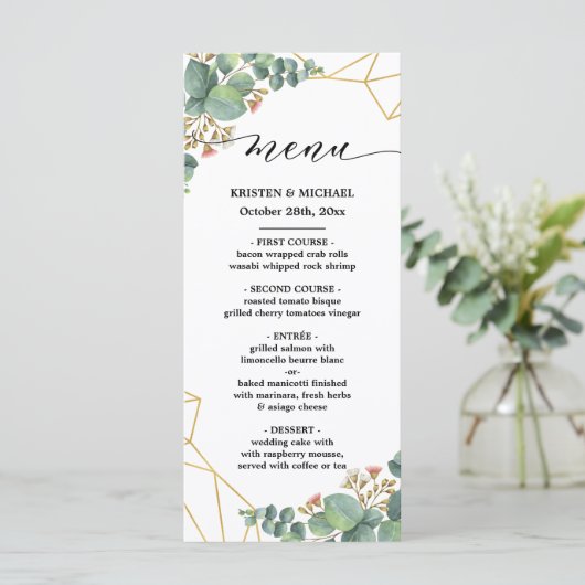 Eucalyptus Gold Geometric Shape WeddenMenu Menu (Staand voorkant)