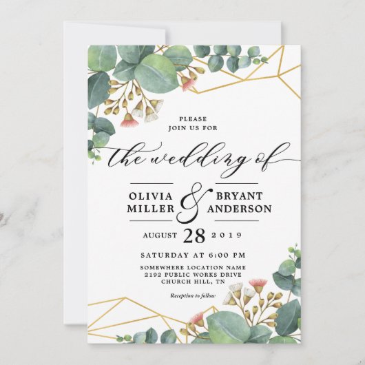 Eucalyptus Gold Geometric Shape Weddenschap Kaart (Voorkant)