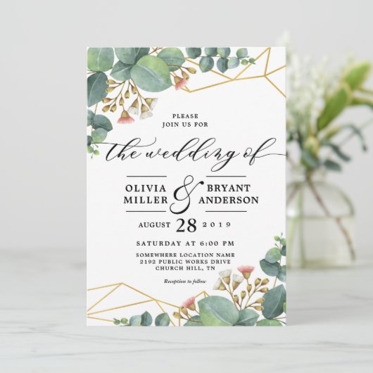 Eucalyptus Gold Geometric Shape Weddenschap Kaart (Staand voorkant)