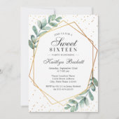 Eucalyptus Gold Geometric Sweet Sixteen Kaart (Voorkant)