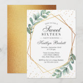 Eucalyptus Gold Geometric Sweet Sixteen Kaart (Voorkant / Achterkant)