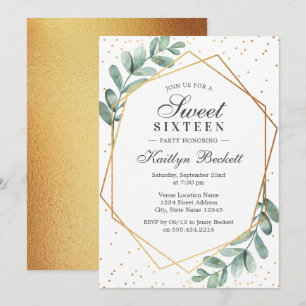 Eucalyptus Gold Geometric Sweet Sixteen Kaart