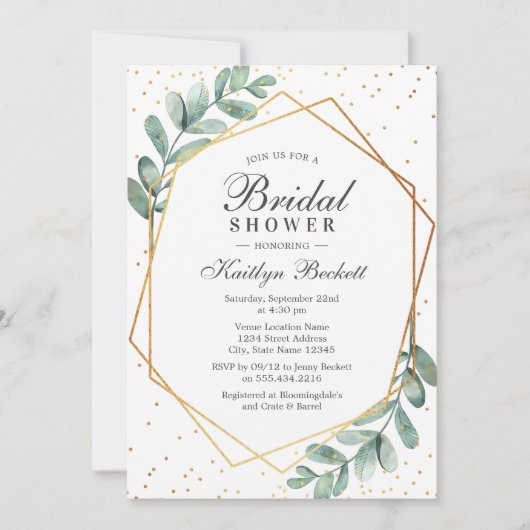 Eucalyptus Gold Geometric Vrijgezellenfeest Kaart (Voorkant)