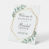 Eucalyptus Gold Geometric Vrijgezellenfeest Reclamebord Met Voetstuk (Voorkant)