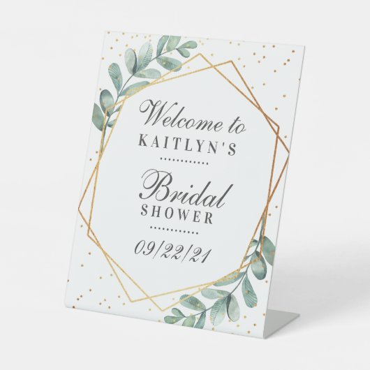 Eucalyptus Gold Geometric Vrijgezellenfeest Reclamebord Met Voetstuk (Voorkant)