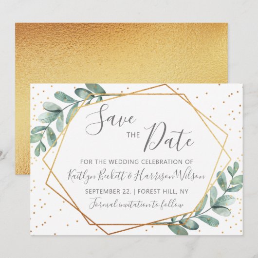 Eucalyptus Gold Geometric Wedding Save The Date (Voorkant / Achterkant)