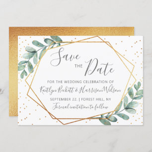 Eucalyptus Gold Geometric Wedding Save The Date