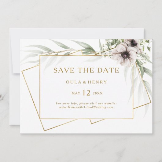 Eucalyptus Gold geometrisch horizontaal sparen de Save The Date (Voorkant)
