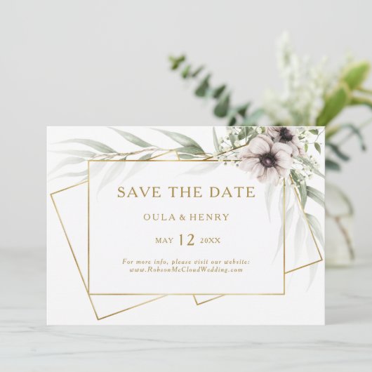 Eucalyptus Gold geometrisch horizontaal sparen de  Save The Date (Staand voorkant)