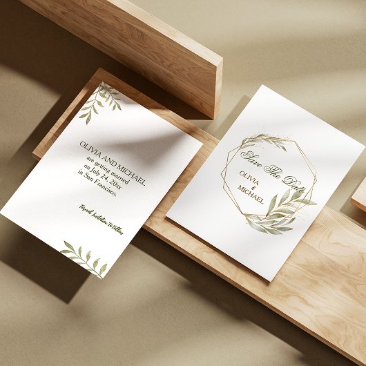 Eucalyptus Gold Geometrisch Lijst Bewaar de datum Kaart