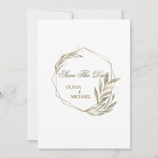 Eucalyptus Gold Geometrisch Lijst Bewaar de datum Kaart (Voorkant)