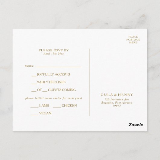 Eucalyptus Gold Geometrisch Menu Keuze RSVP-kaart (Achterkant)