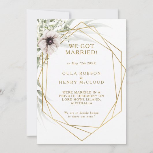 Eucalyptus Gold Geometrische Elopement Aankondigin Kaart (Voorkant)