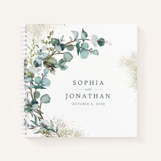 Eucalyptus Gold Glitter Botanical Wedding Notitieboek (Voorkant)