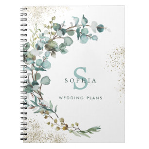Eucalyptus Gold Glitter Botanical Wedding Notitieboek